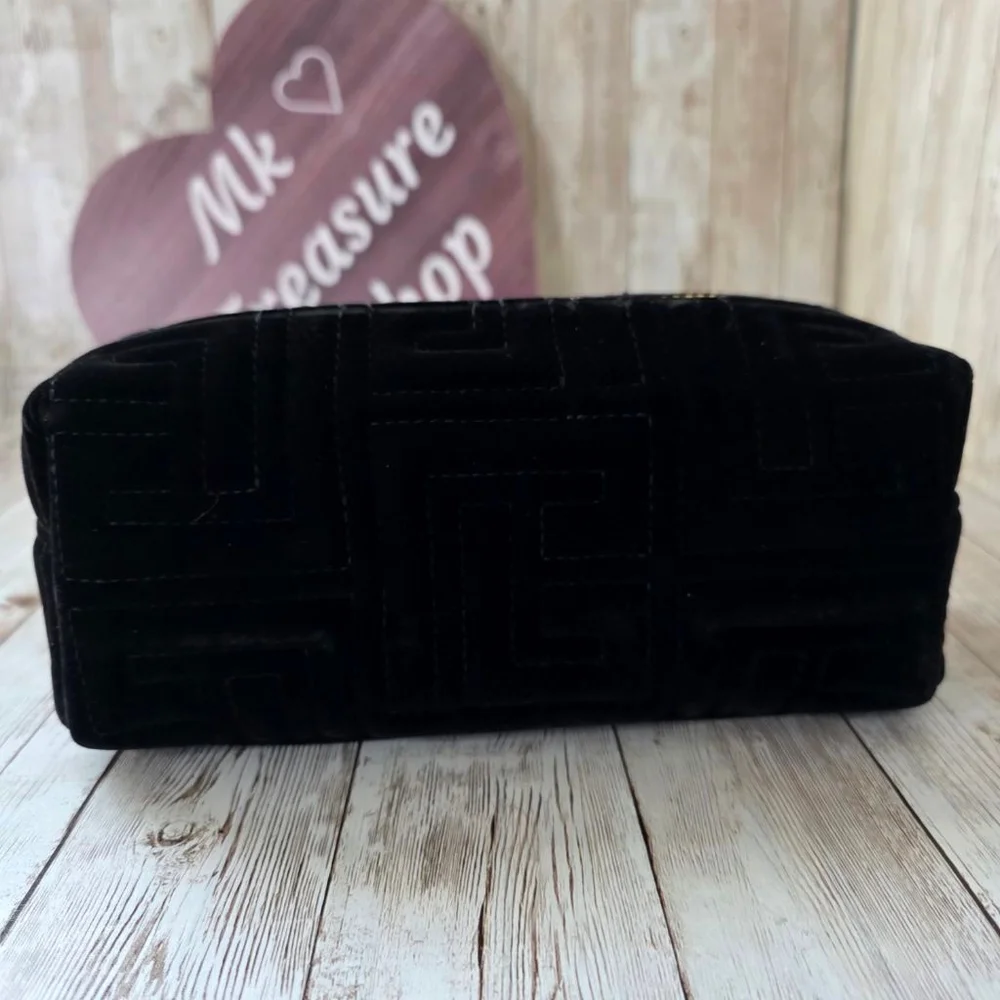 Women's Balmain Black Velvet Gold Logo Cosmetic Bag NWOT